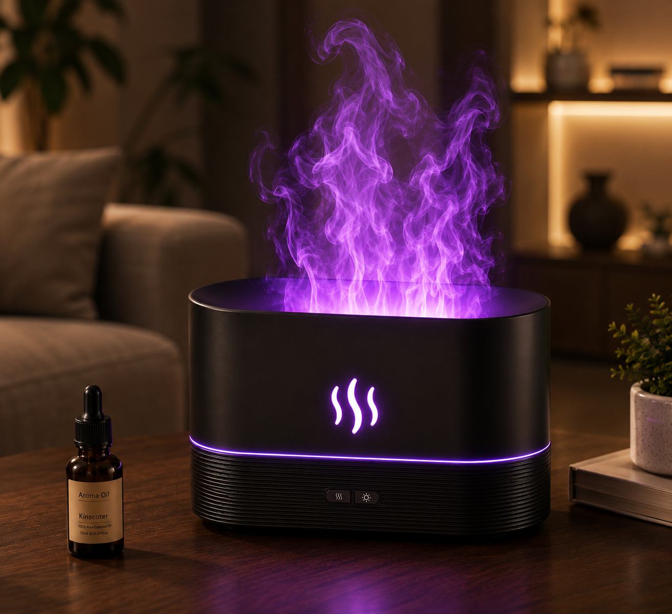 Diffuseur d'arôme USB Flamme Humidificateur de bureau avec lumière 7 couleurs