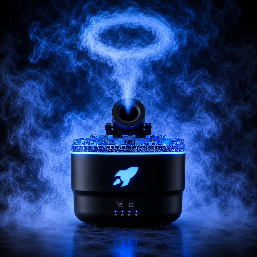 Diffuseur d'arôme flamme volcanique Humidificateur à anneau de fumée avec lumière crépitante