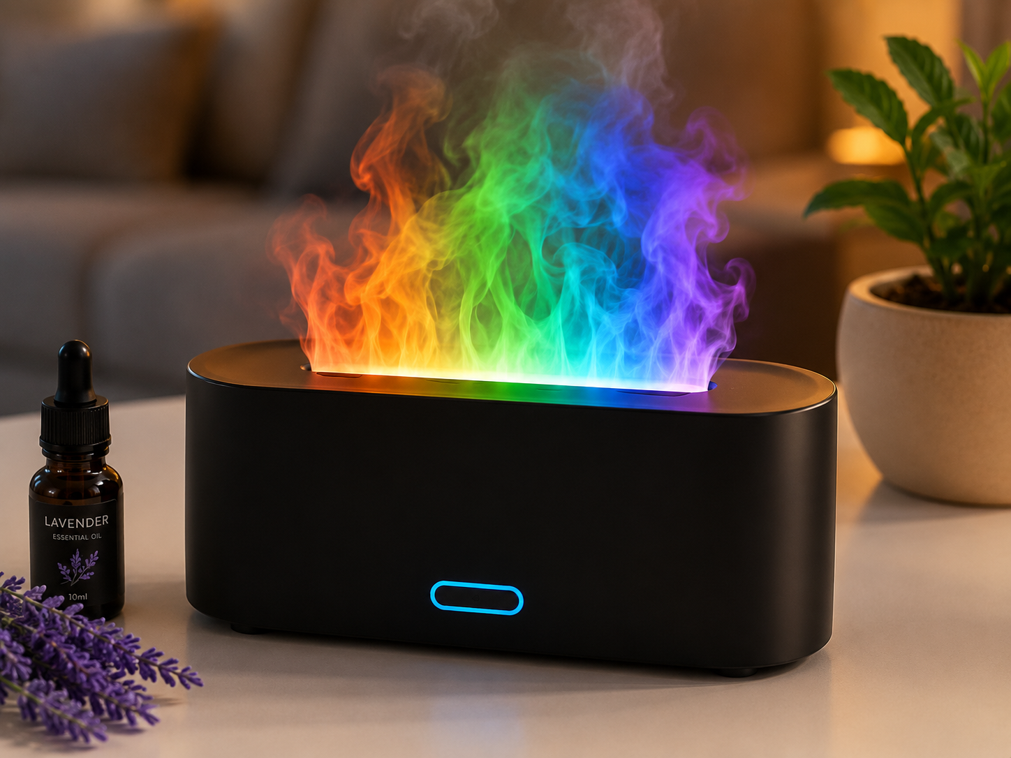 Diffuseur d'arômes Rainbow Flame – Humidificateur à ultrasons pour huiles essentielles avec lumière LED