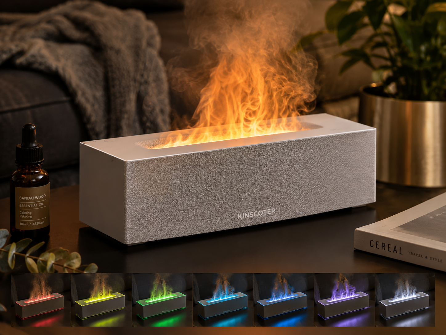 Diffuseur d'arômes cheminée flamme – Humidificateur d'huiles essentielles ultrasonique avec lumière LED