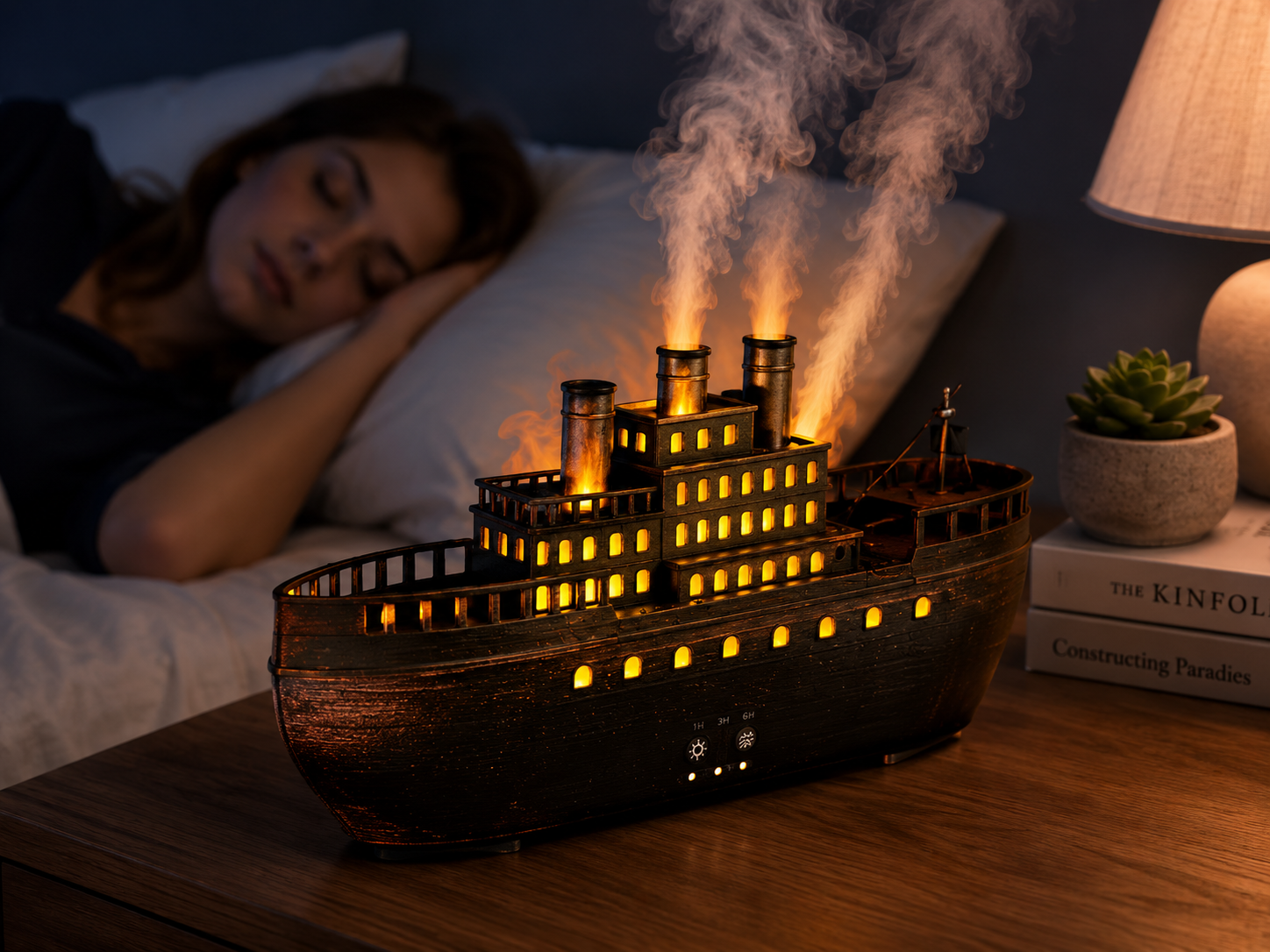 Diffuseur d'arômes Bateau à vapeur – Humidificateur d'huiles essentielles ultrasonique avec lumière LED