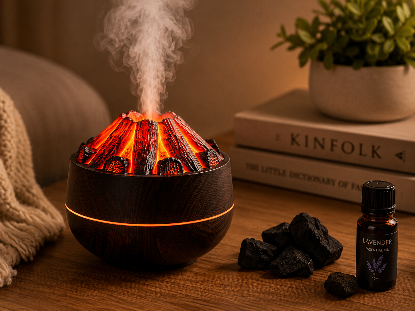 Diffuseur d'arômes Flamme Volcan – Humidificateur à ultrasons pour huiles essentielles avec lumière LED