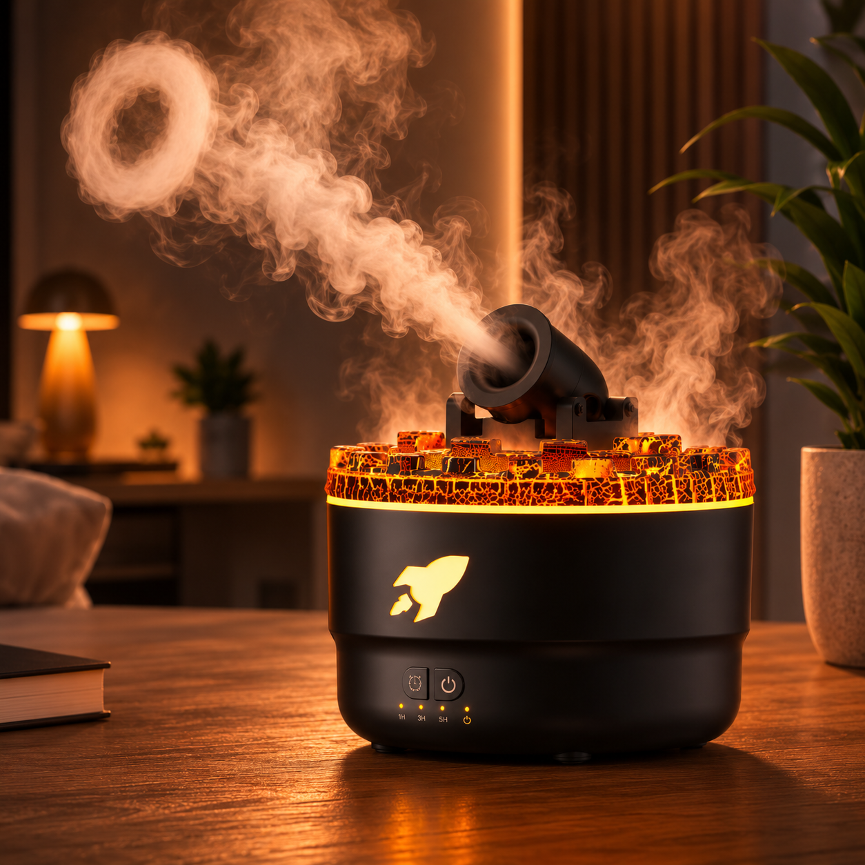 Diffuseur d'arôme flamme volcanique Humidificateur à anneau de fumée avec lumière crépitante