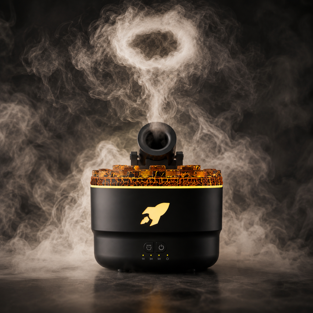 Diffuseur d'arôme flamme volcanique Humidificateur à anneau de fumée avec lumière crépitante