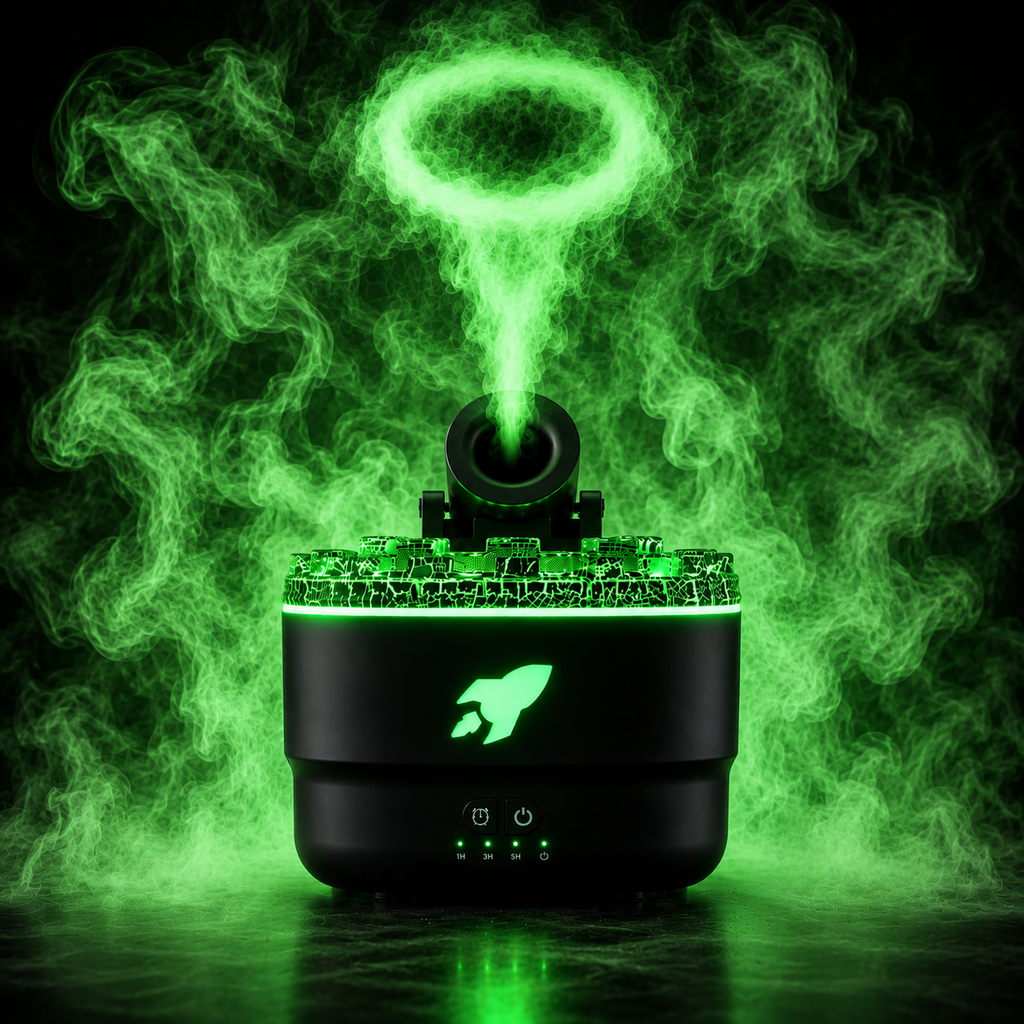 Diffuseur d'arôme flamme volcanique Humidificateur à anneau de fumée avec lumière crépitante