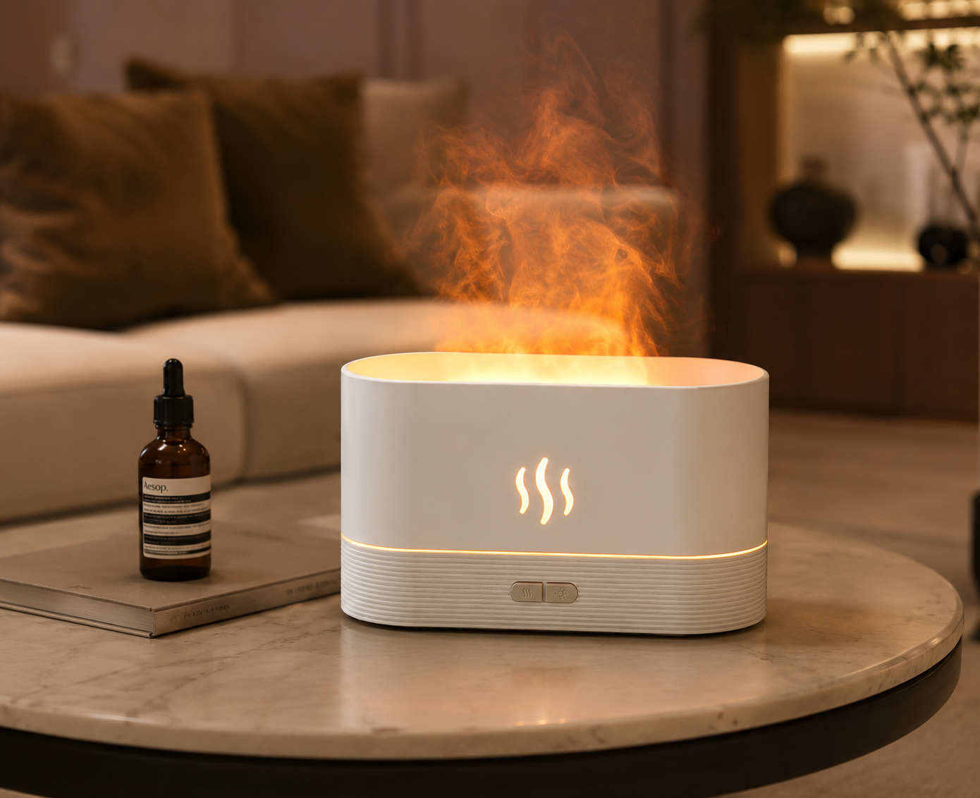 Diffuseur d'arôme USB Flamme Humidificateur de bureau avec lumière 7 couleurs