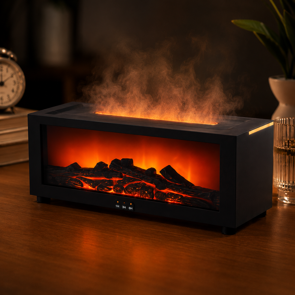 Diffuseur d'arôme flamme et humidificateur d'huiles essentielles Humidificateur d'air à brume fraîche USB avec lumière LED flamme et télécommande pour la maison