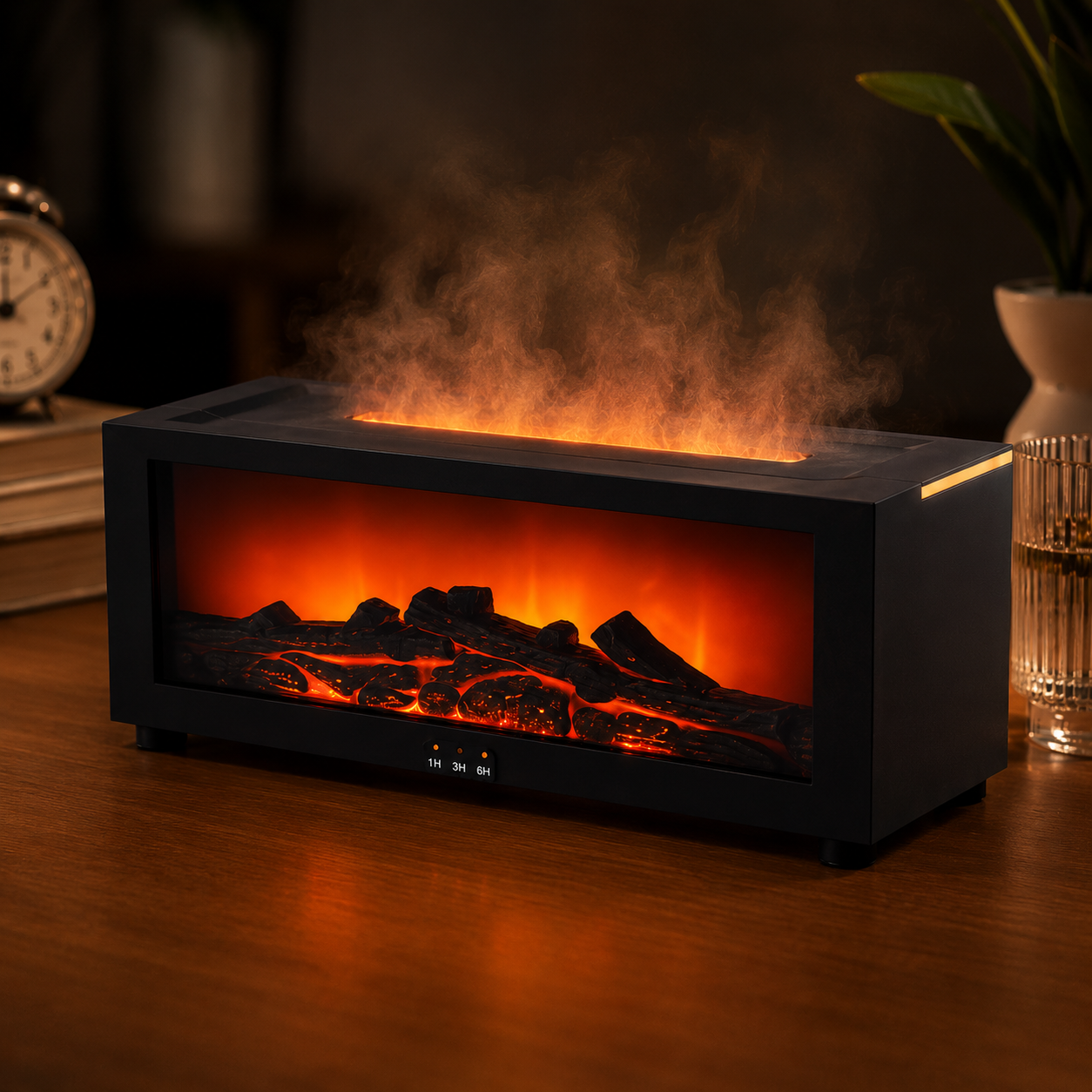 Diffuseur d'arôme flamme et humidificateur d'huiles essentielles Humidificateur d'air à brume fraîche USB avec lumière LED flamme et télécommande pour la maison